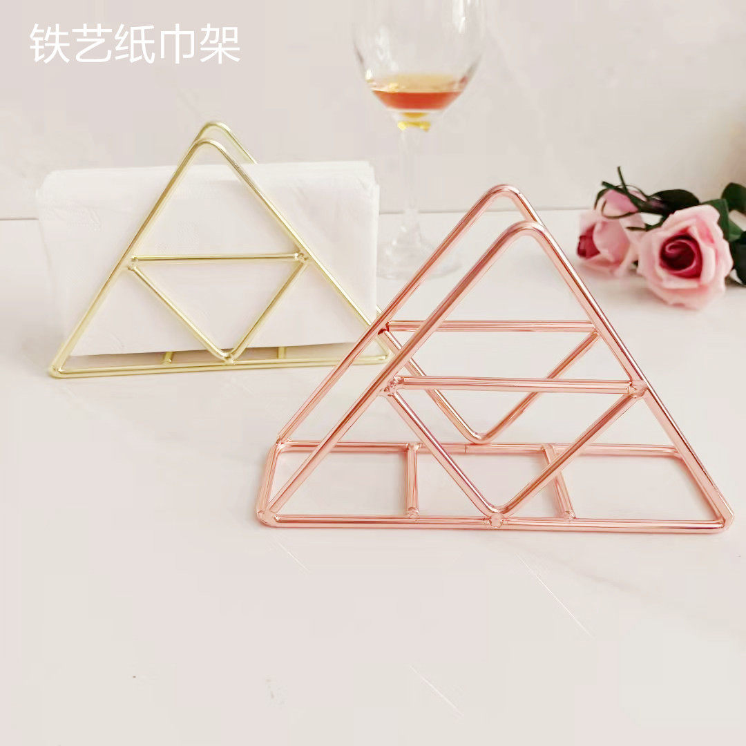 北欧铁艺立式纸巾架酒店餐厅咖啡厅餐巾纸夹金色方巾纸收纳架台面