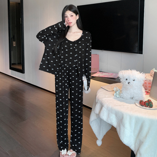 莫代尔带胸垫睡衣女春夏季 性感纯欲风纯棉长袖 长裤 秋天家居服套装