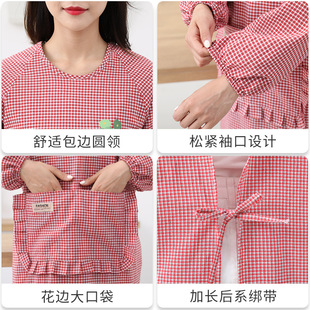 圍裙女上班耐臟工作服 加長加肥棉布罩衣大人干活家用廚房做飯長袖
