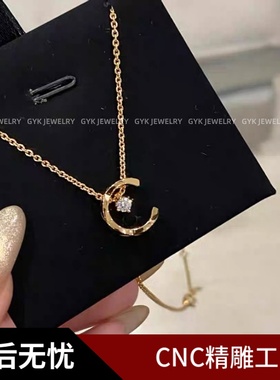 小香风水冰月项链18k玫瑰金菱格纹锁骨链coco菱形吊坠Jennie同款