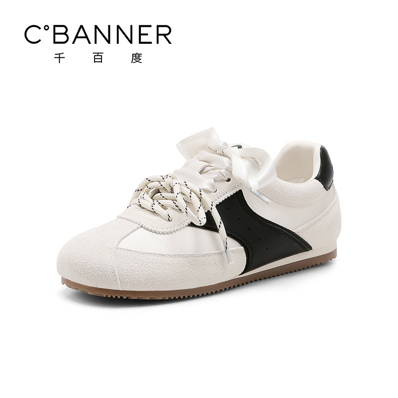 千百度双鞋带德训鞋女春秋新款百搭平底舒适运动鞋复古轻便休闲鞋,女鞋,德训鞋,淘宝优惠券,粉丝福利购,淘宝优惠卷
