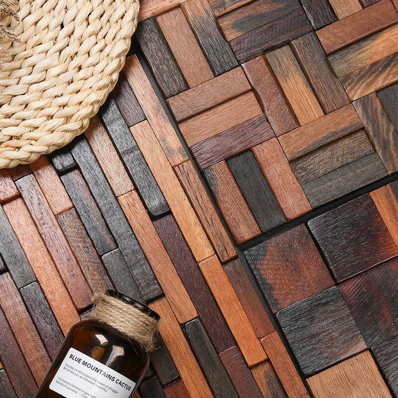 KASARO复古老船木实木马赛克造旧木质原木背景墙板木质装修材料