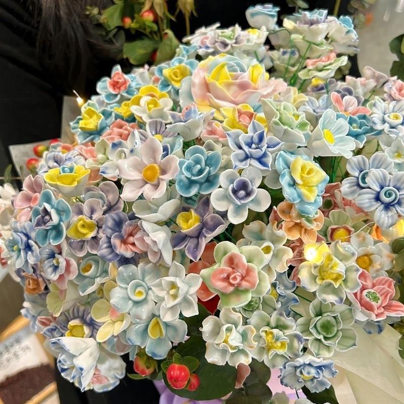 景德镇陶瓷花束景德镇陶瓷花新年礼桌面摆件毕业纪念礼物创意生日