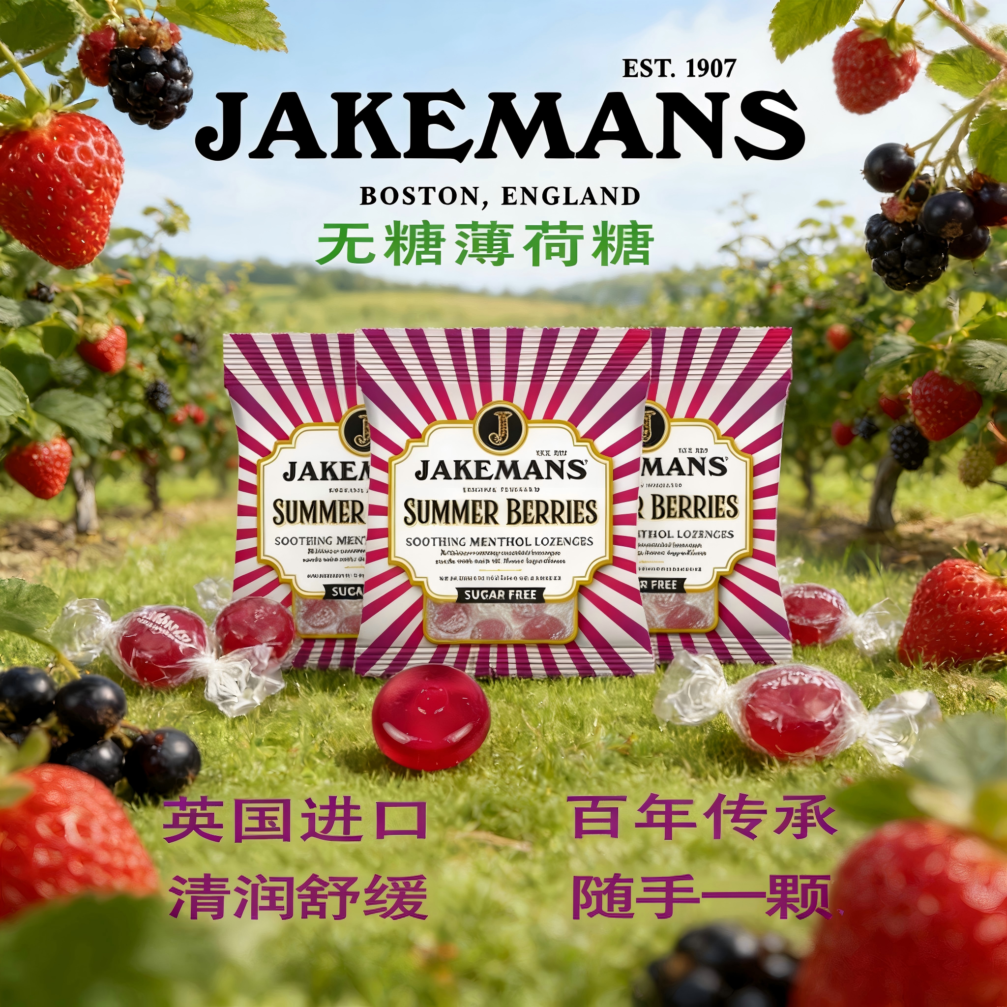 jakemans无糖薄荷糖英国进口清凉独立小包装20枚*2袋提神口气清新