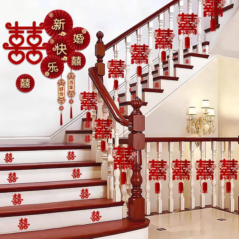 梯新房扶村手装无品牌/饰结转置挂件农婚楼角房礼婚布挂婚饰套客