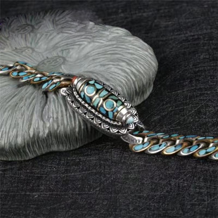 S925银个性复古旋转九眼天珠乌兰花手链男女士高级配饰