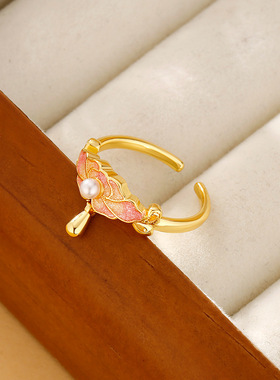 925镀银新中式粉色芍药珐琅