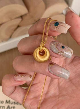 中古金色拉丝金坨坨项链女vintag