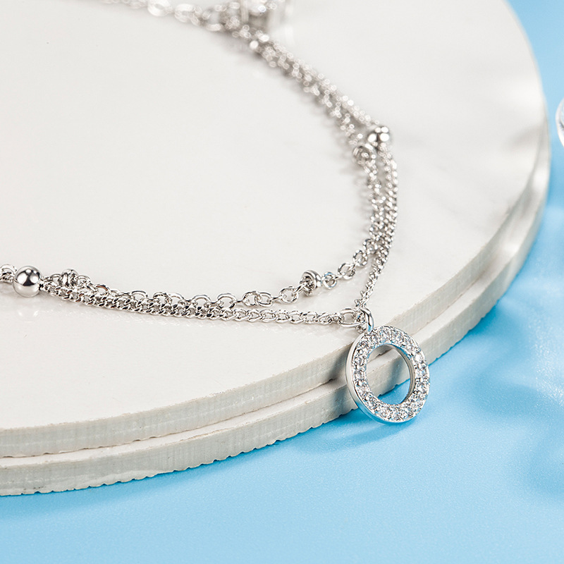 鍍925銀鑲鉆圓圈雙層腳鏈圈圈202