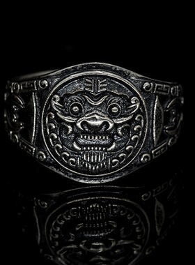 新款国风复古醒狮盾牌戒指男女百