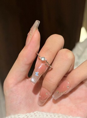 百搭清冷感极细蓝色蛋面戒指女精