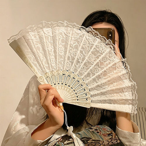 新中式黑蕾丝古风折扇拍照道具