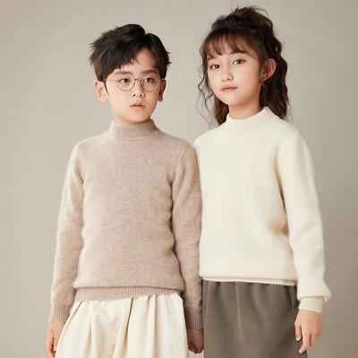 100%儿童羊毛衫秋冬新款女童加厚羊毛衫男童半高领 高翻领针织衫