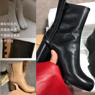 tabi玛丽珍猪蹄m6全真皮高跟女鞋小众显瘦矮靴显瘦女ma吉拉分趾鞋