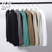 T恤男女秋冬纯色宽松上衣百搭打底衫 230g重磅tee纯棉螺纹袖 口长袖