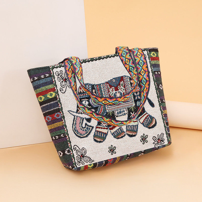 民族风帆布包女新款手提袋子外出双面织布耐用结实上班手提包女包