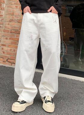 巴黎风垂感彩漆2025新款显瘦拖地百搭潮牌牛仔裤vibe泼墨长裤