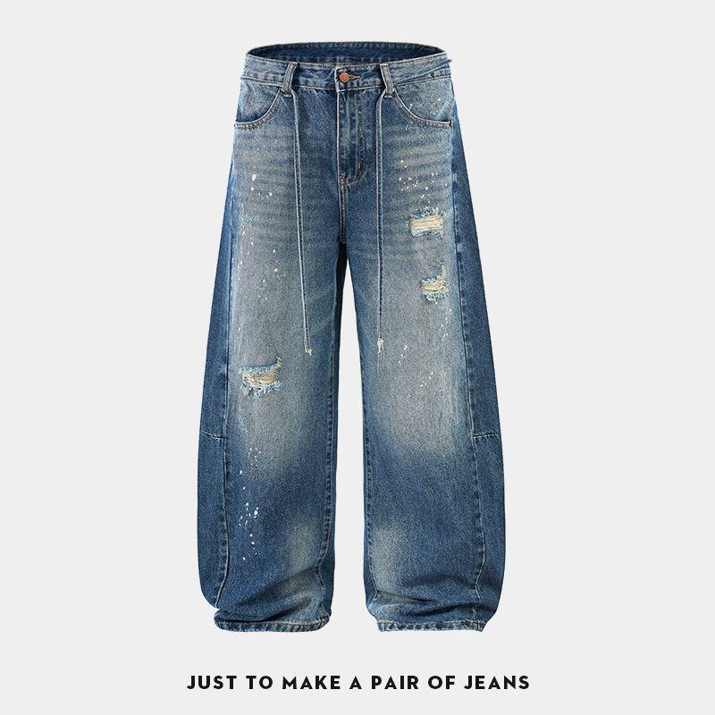 巴黎风潮流复古弯刀阔腿裤