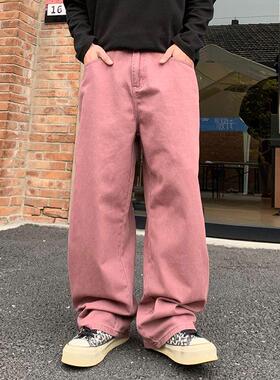 潮牌复古美式高街直筒男生小众设计感嘻哈阔腿裤子痞帅牛仔裤