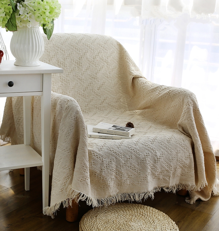 北欧性冷风米白色沙发垫背靠巾沙发毯床盖毯沙发巾老式沙发盖布巾