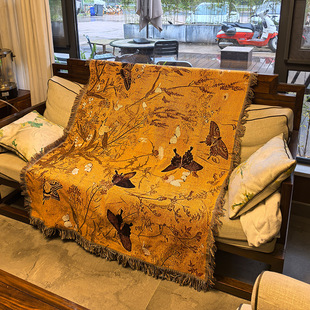 新中式百蝶图线毯复古花卉挂毯民宿酒店装饰布艺挂毯卧室墙面挂画