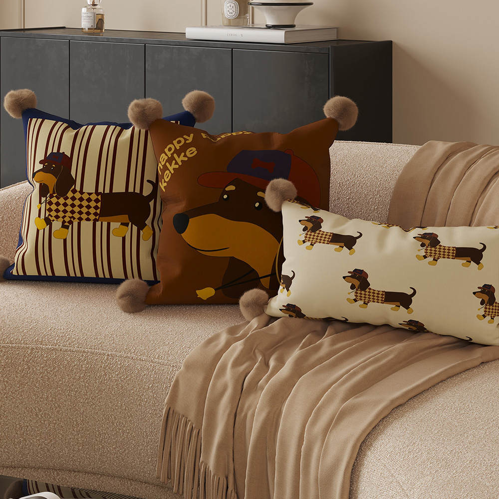 ins美拉德小狗抱枕加厚荷兰绒单只方形可拆卸ins枕套卡通印花靠枕