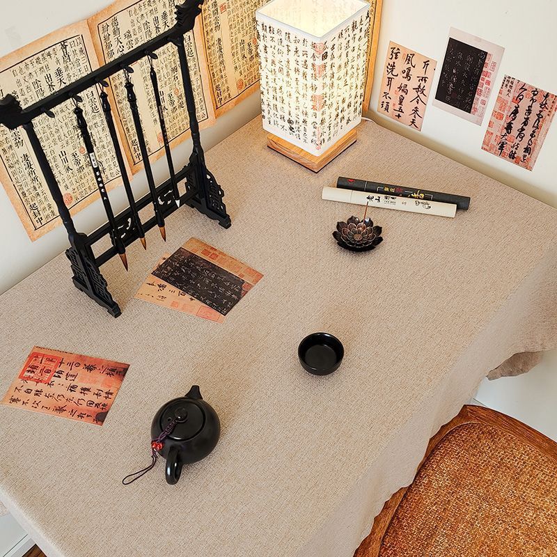 中式棉麻桌布轻奢高级感展台垫布防水抗皱餐桌茶桌布高档会议台布