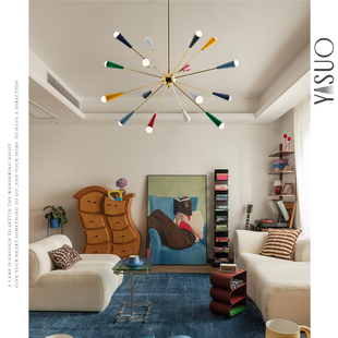 中古Sputnik彩色分子吊灯法式别墅挑空孟菲斯客厅灯卧室餐厅灯