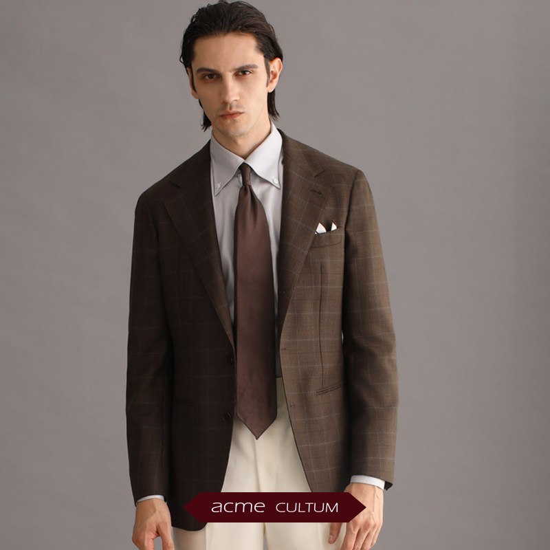 AC纯羊毛冬季厚款格纹半麻衬定制意式西装男商务休闲正装西服单西