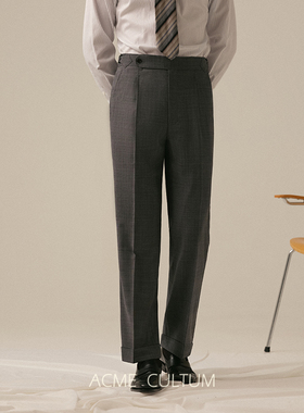 AC全羊毛意式亲王格高腰单褶定制西裤垂坠感高级感男商务西装裤子