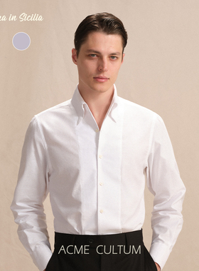 Acme cultum纯棉隐形网眼意式一片八字领长袖衬衫男休闲正装衬衣