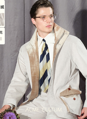 Acme cultum双宫丝拼接丝棉灯芯绒翻领猎装夹克男老钱风宽松外套