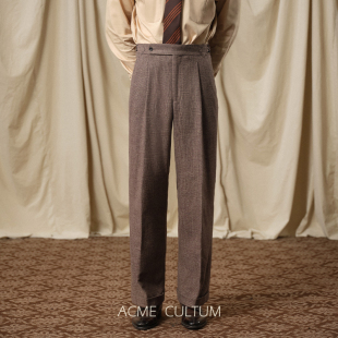 长裤 男休闲正装 cultum美丽诺羊毛法兰绒亲王格高腰单褶西裤 Acme