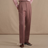 AC定织暗纹透气偏色高腰双褶直筒那不勒斯西裤 轻透毛麻 男长裤
