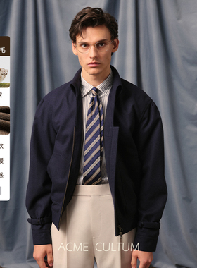 Acme cultum羊毛法兰绒褶饰一片领A2飞行员行政短夹克外套男冬季