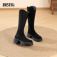 大东厚底长筒靴子2025新款 冬季 绒面女靴复古英伦骑士靴高筒靴子女