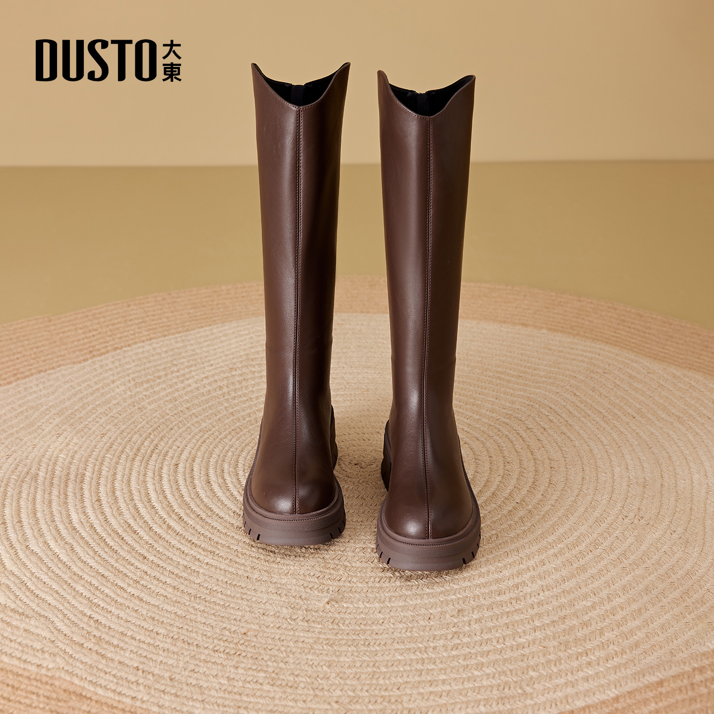 长筒靴时尚休闲粗跟高跟后拉链