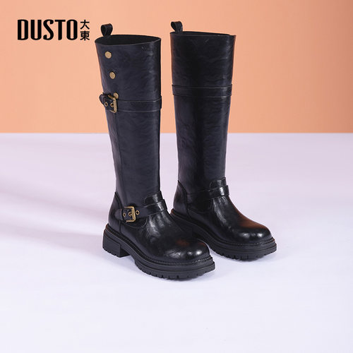 骑士靴时尚休闲优雅粗跟按扣中跟