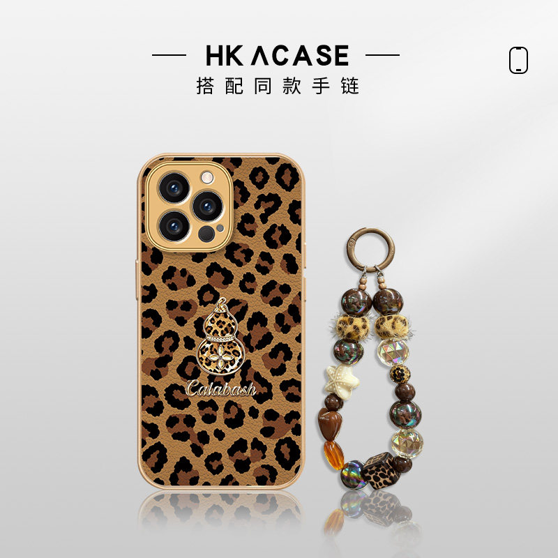 适用于全型号苹果OPPO华为vivo小米荣耀手机壳皮纹高级感新款唯美加高保护镜头鎏金设计感豹纹葫芦金漆小羊皮
