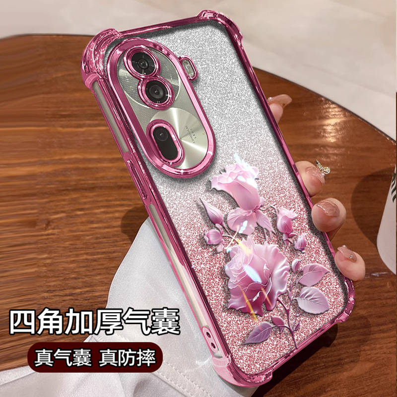 适用于opporeno11手机壳reno11Pro保护套reno12高级感reno10新款reno9AI玫瑰简约不顶膜硅胶镜头加高保护电镀