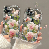 潮 防摔硅胶苹果13电镀奶油纹水晶花苹果12全包创意苹果11唯美简约苹果x保护套女款 适用于苹果15 14手机壳新款