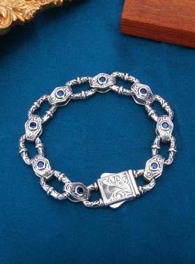 新款花藤纹恶魔之眼手链男士宽版