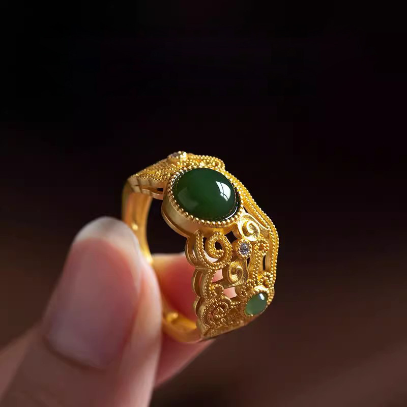 新款中式古法圆形镂空花型戒指女