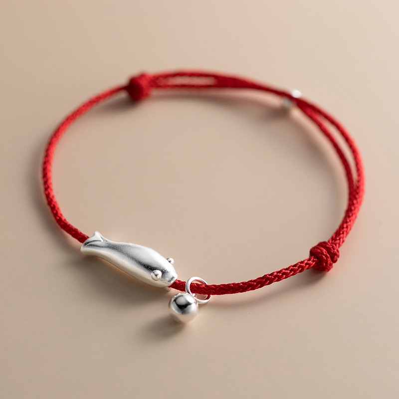 新款复古红绳简约清新小鱼光面吊