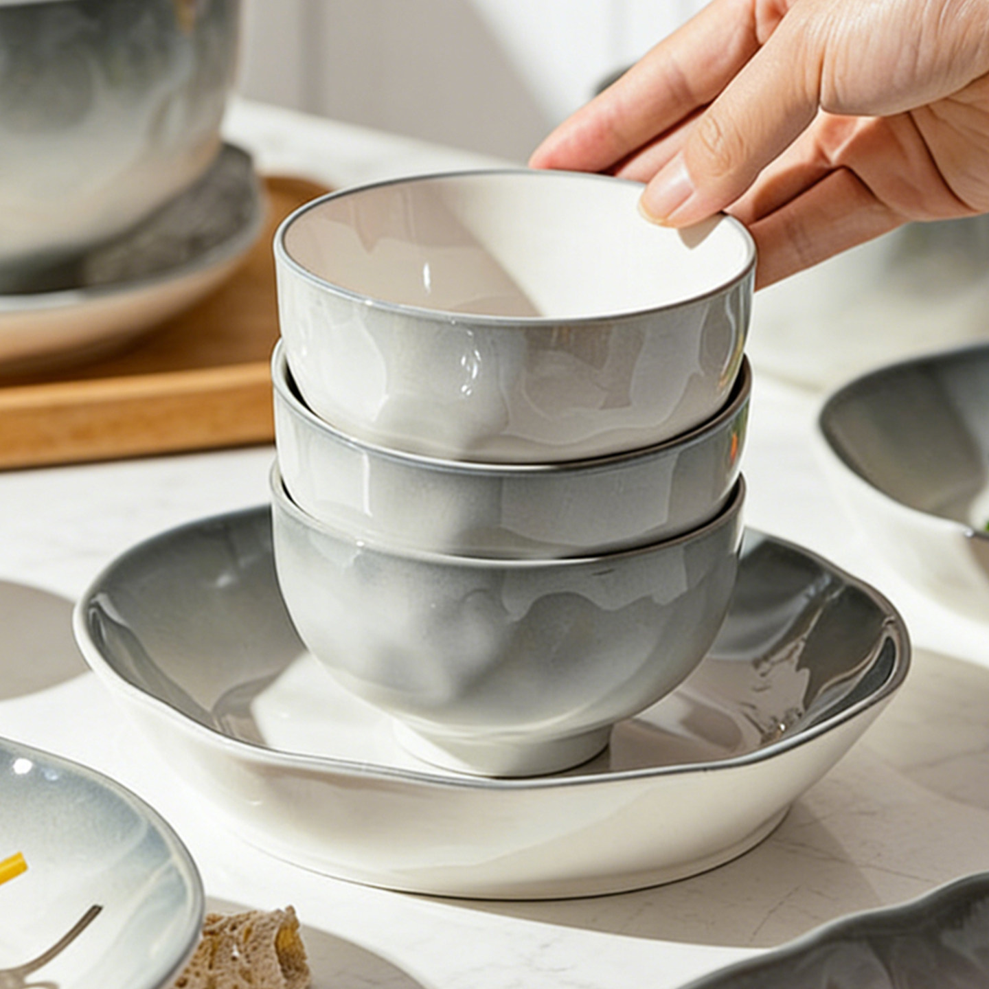 釉下彩陶瓷餐具米饭碗家用2026新款吃饭碗好看的小碗盘子餐具套装