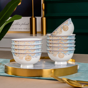 景德镇骨瓷餐具高级感吃饭碗盘子高脚碗盘 轻奢陶瓷碗家用新款