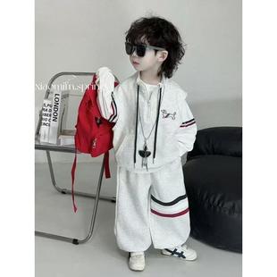男童春装套装2025新款韩版儿童春季帅气时髦运动卫衣洋气三件套潮