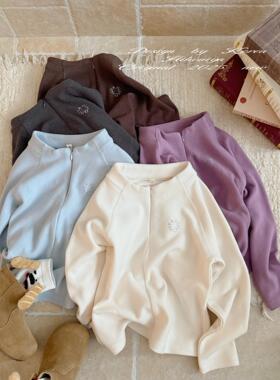 Spring韩国童装2025秋冬新款亲子半拉炼双面澳绒上衣女童加厚卫衣