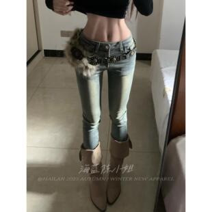 美式复古辣妹百搭九分牛仔裤女秋冬新款高腰紧身提臀显瘦小脚裤子
