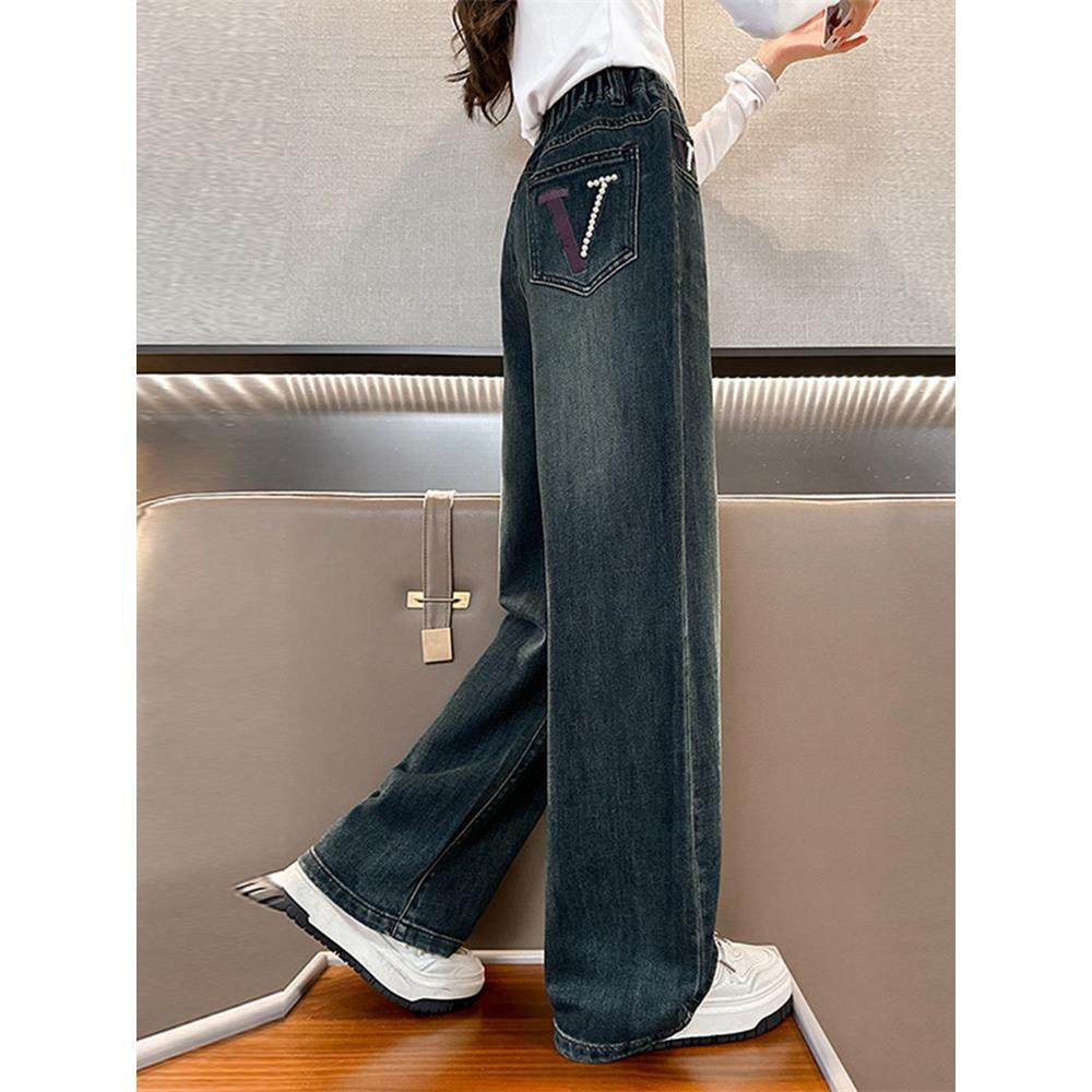 女童裤子春秋款2025新款儿童直筒牛仔裤秋季童装女大童窄版阔腿裤